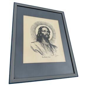 Vintage Framed Print of Jesus “Thy Kingdom Come” Signed by Signe E. Larson RARE